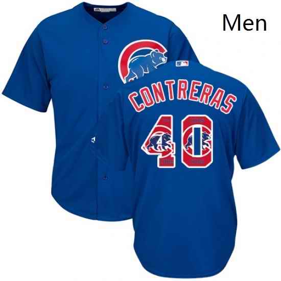 Mens Majestic Chicago Cubs 40 Willson Contreras Authentic Royal Blue Team Logo Fashion Cool Base MLB Jersey